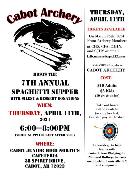 Cabot Archery 7th Annual Spaghetti Supper Flier